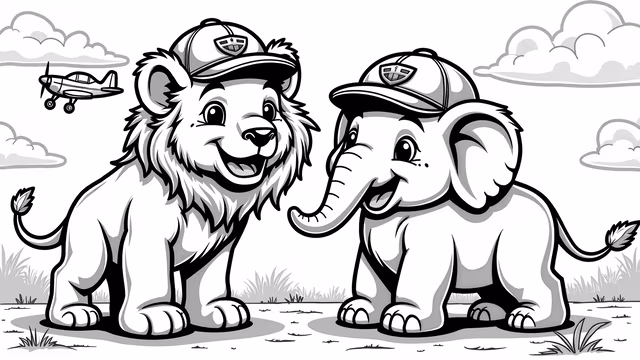 Cartoon Lion and Elephant