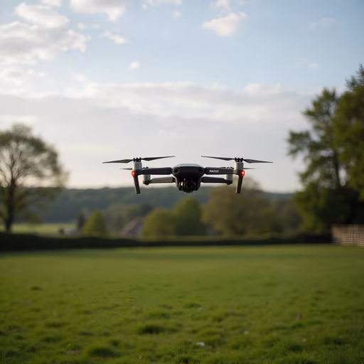 Drone Hovering Over Green Field