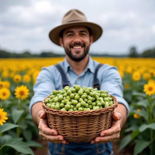 Farmer with Basket of Green Grapes