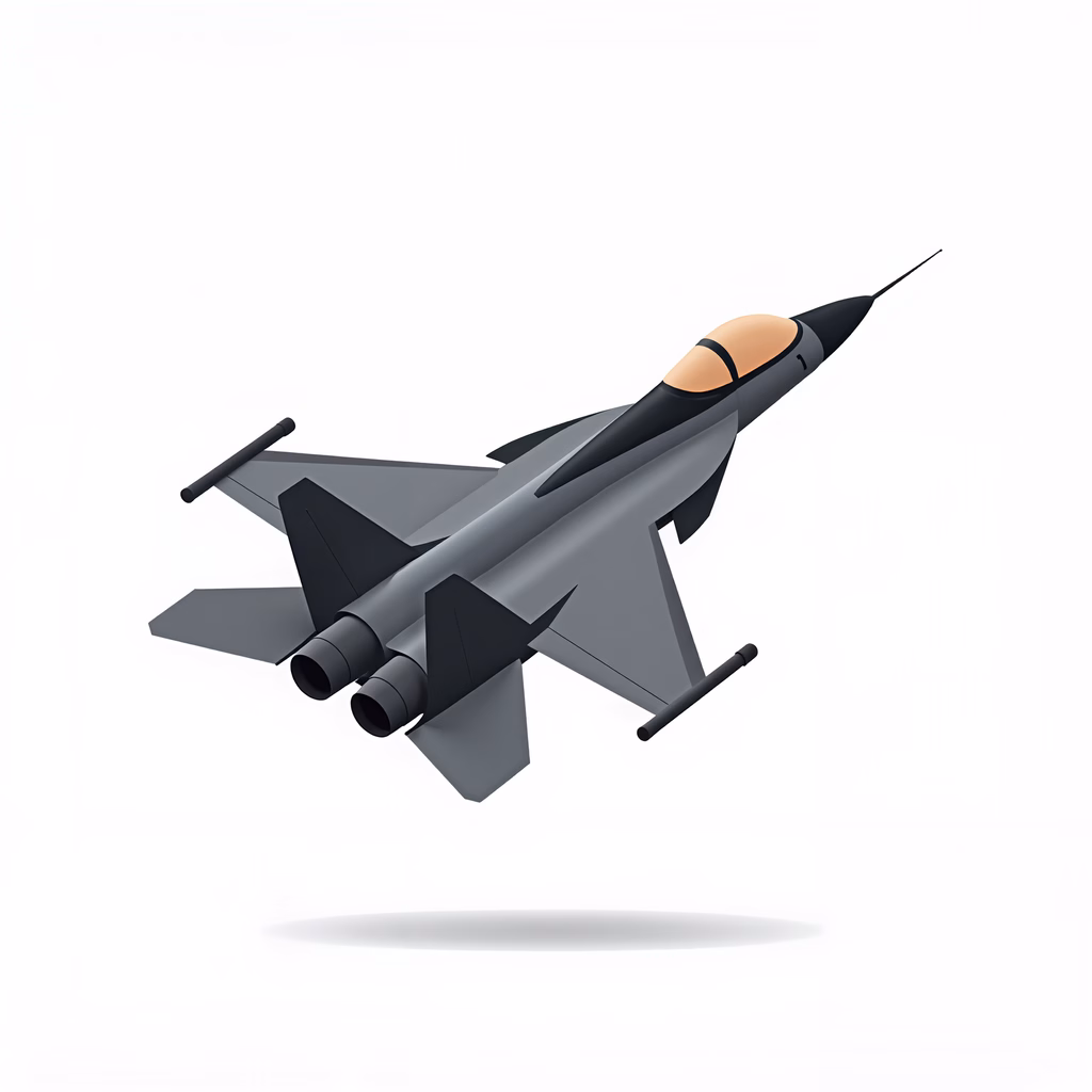 Sleek jet fighter illustration with modern design and warm cockpit accent.
