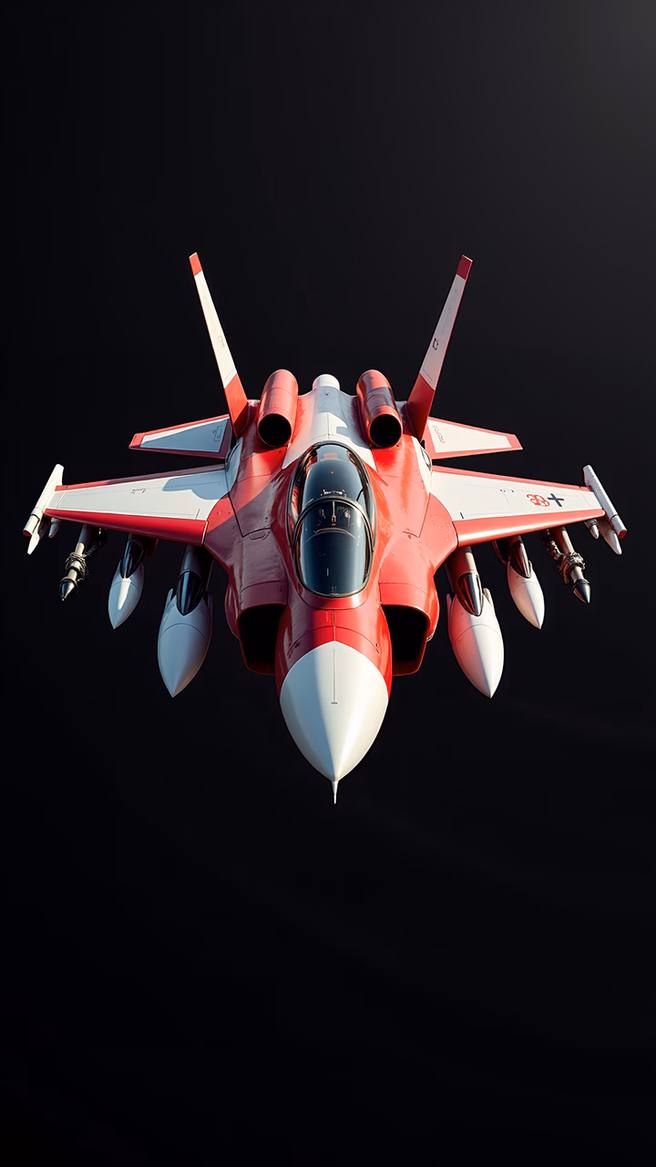 Sleek red fighter jet with glossy finish against a dark background.