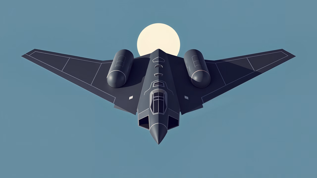 Sleek stealth fighter jet soaring against a serene sky with a pale yellow sun.