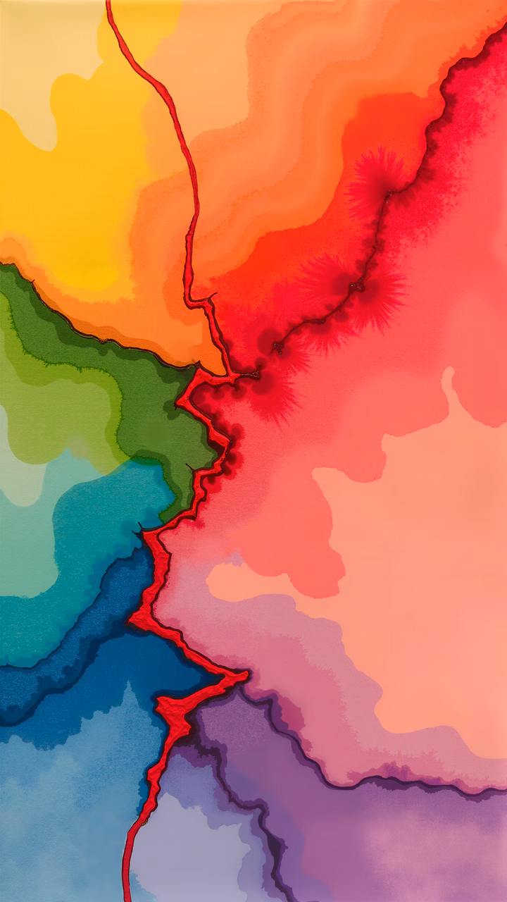 Vibrant abstract illustration with bold, flowing colors and expressive brushstrokes.