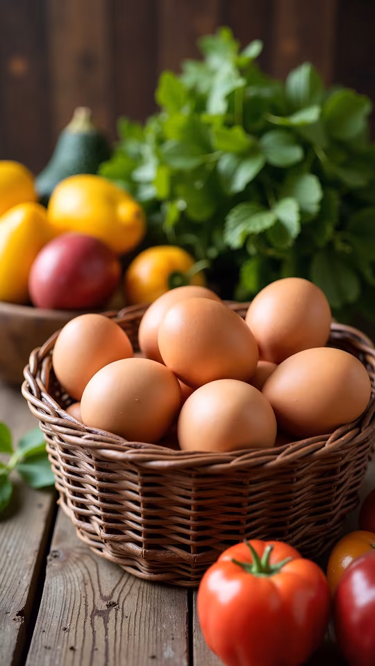 Basket of Eggs and Vegetables