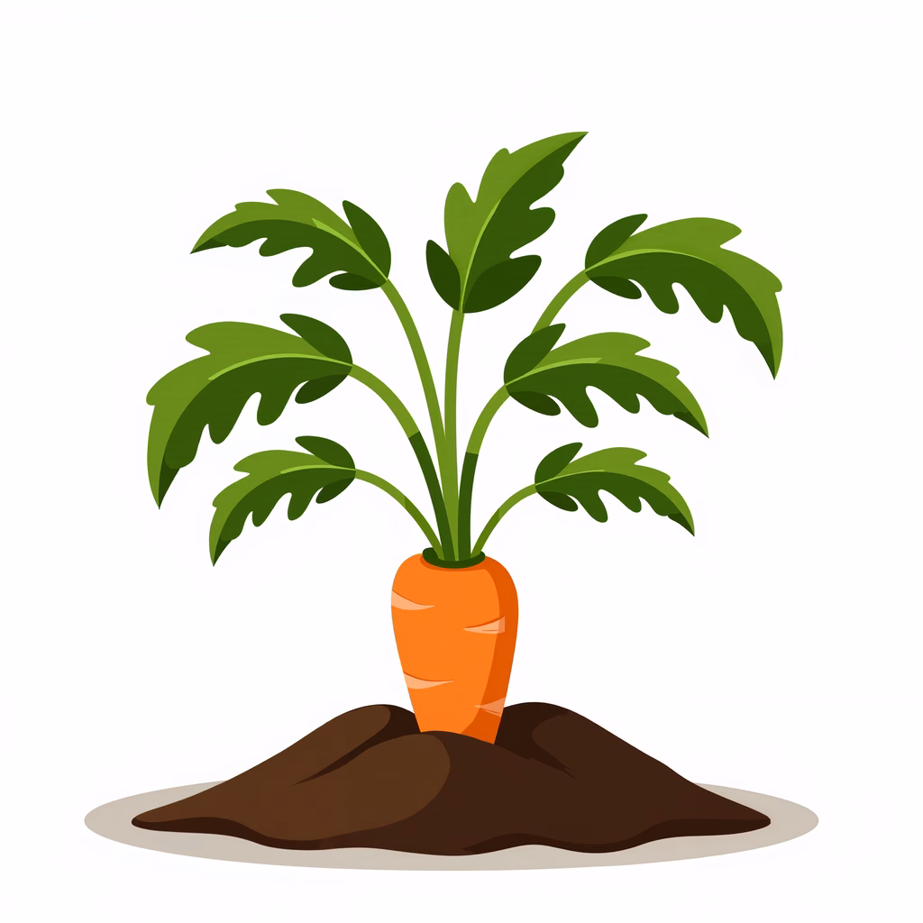 Brightly colored illustration of a carrot plant growing in soil.