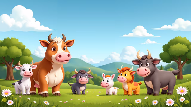 Cartoon Cow Family