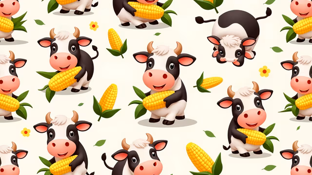 Cartoon Cows with Corn