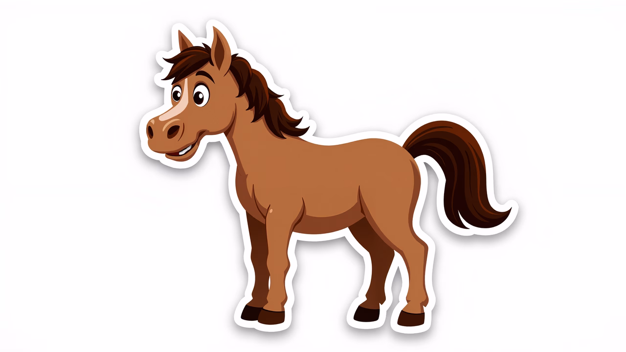 A cute cartoon horse with a friendly expression, perfect for children's art.