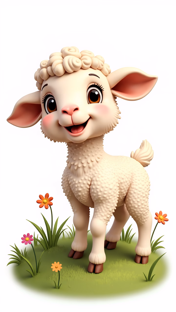 A cute cartoon lamb surrounded by flowers, perfect for children’s art.