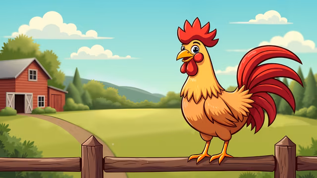 Cartoon Rooster on Fence
