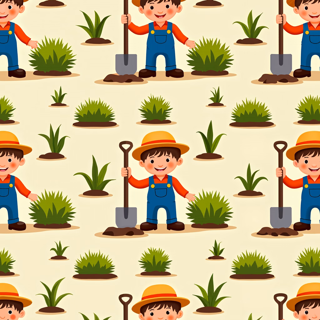 Brightly colored children gardening illustration