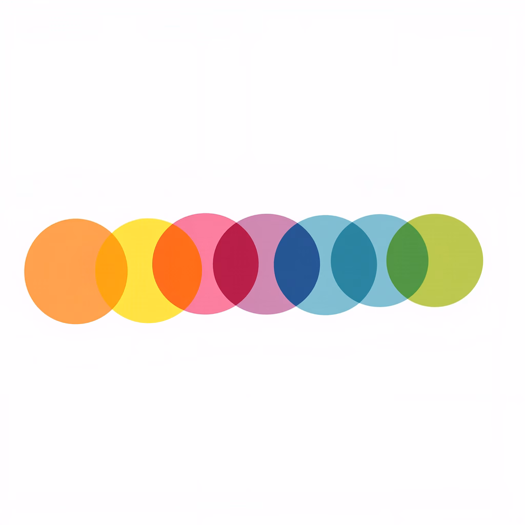 Vibrant overlapping circles in primary and secondary colors create a dynamic abstract artwork.