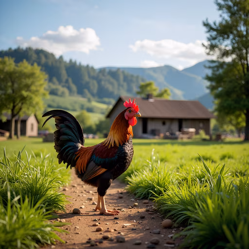 Colorful Rooster in Pastoral Setting