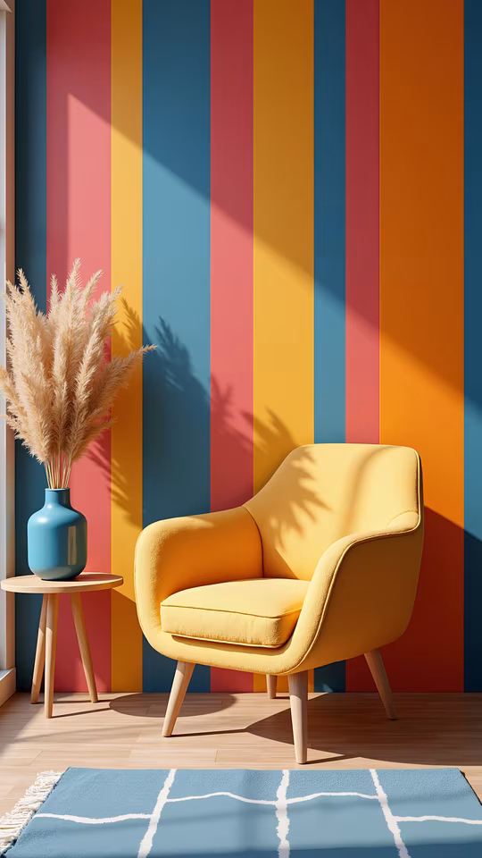 Colorful Striped Wall with Yellow Chair