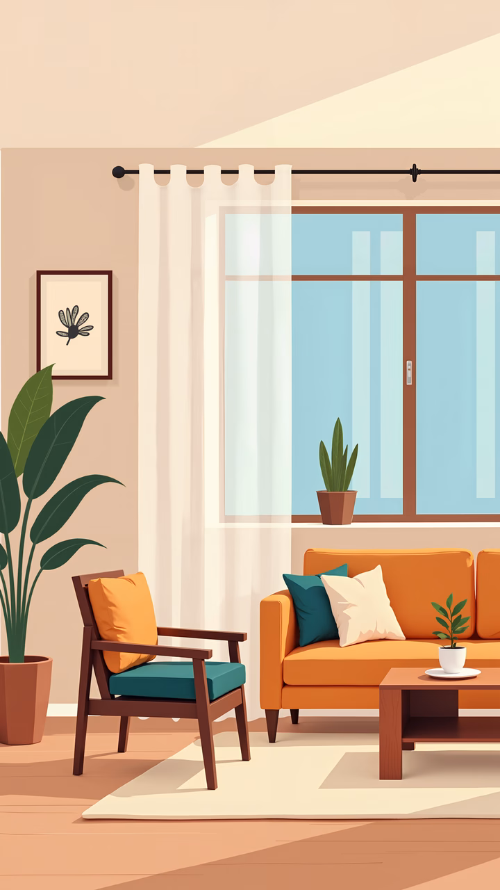 A cozy living room with warm colors and natural light.