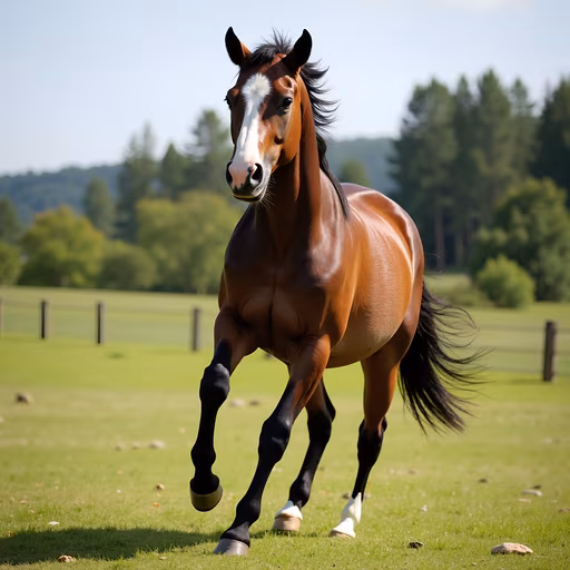 Dynamic Horse in Pastoral Setting
