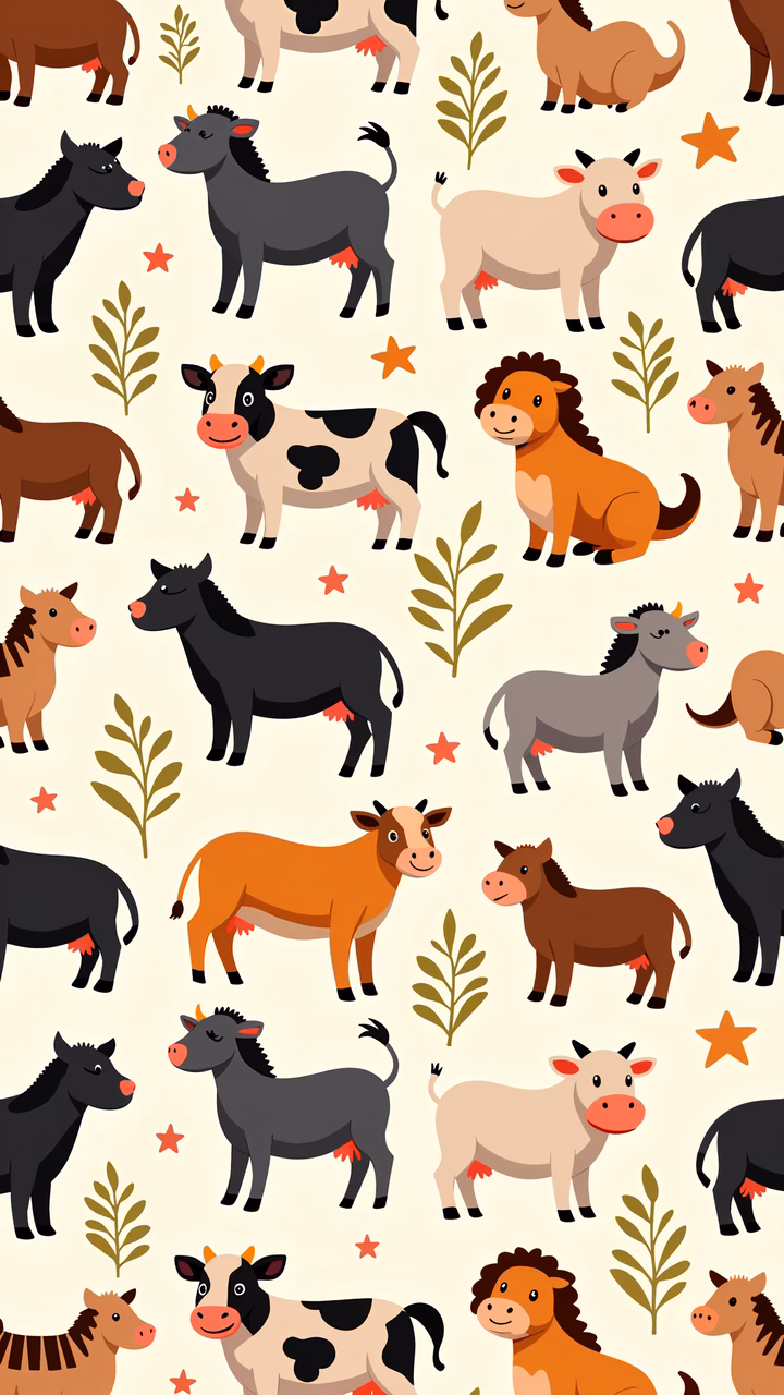 Colorful farm animal illustrations perfect for children’s decor and educational materials.