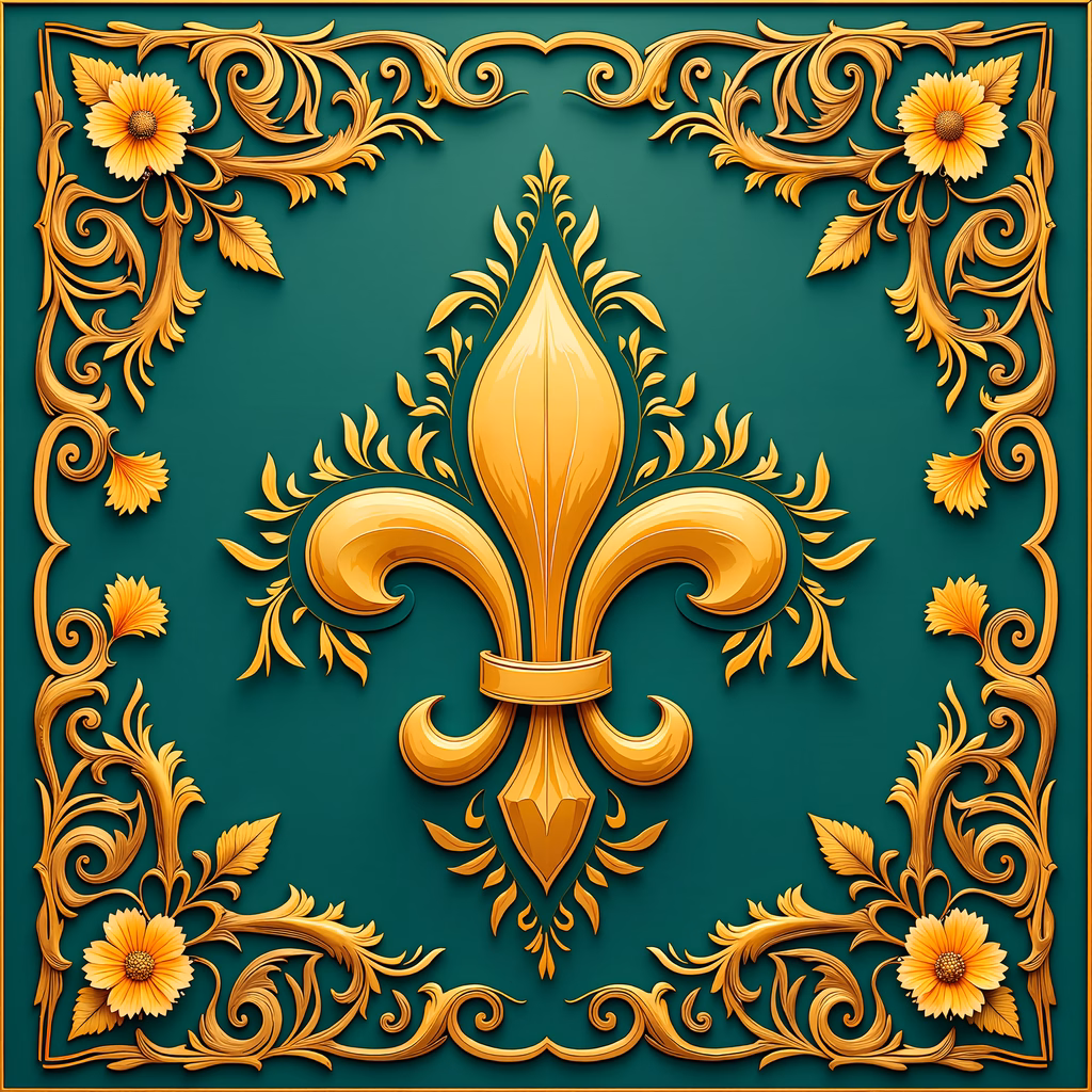 Golden fleur-de-lis on teal green background