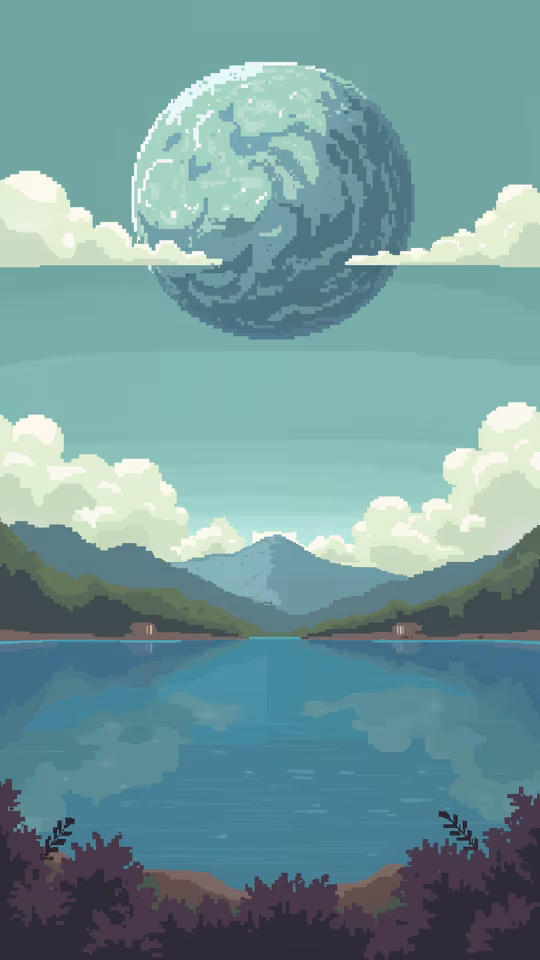 Pixelated Landscape with Moon