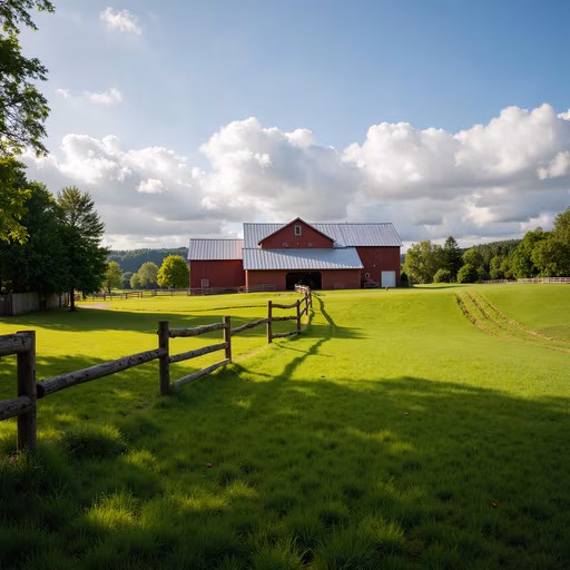 Red Barn on Green Pasture