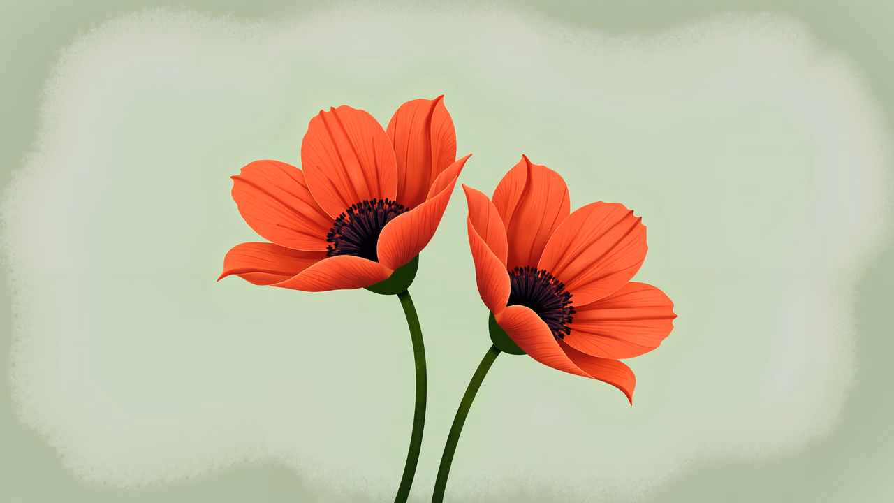 Vibrant red flowers on a soft green background, artistic illustration.