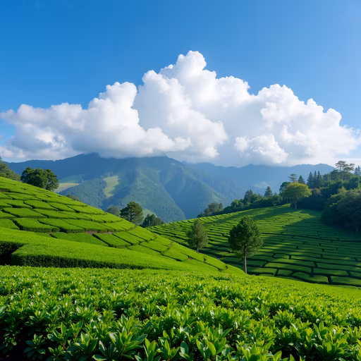 Tea Fields Under a Blue Sky