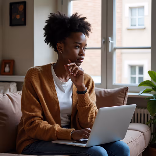 Thoughtful Woman with Laptop