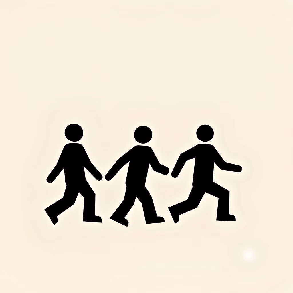 Three stick figures walking together, symbolizing friendship and unity.