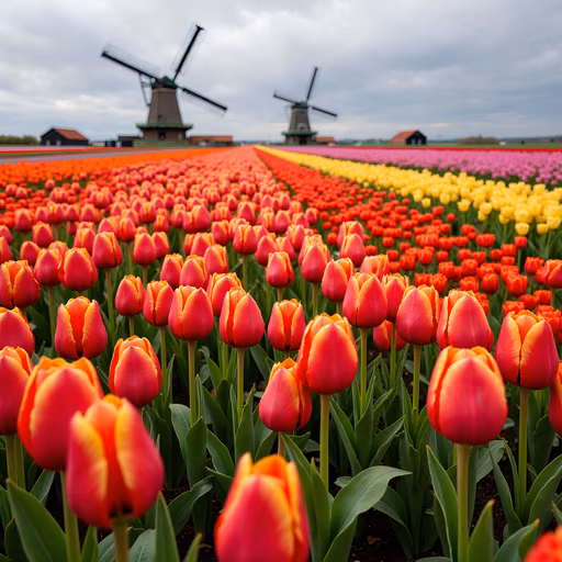 Tulip Fields with Windmills
