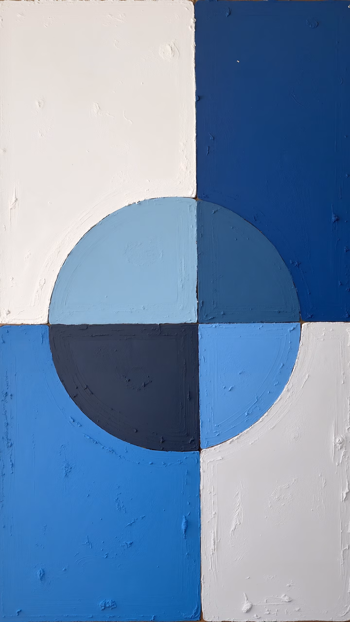 Abstract geometric composition with contrasting shades of blue and white, creating a modern and minimalist vibe.