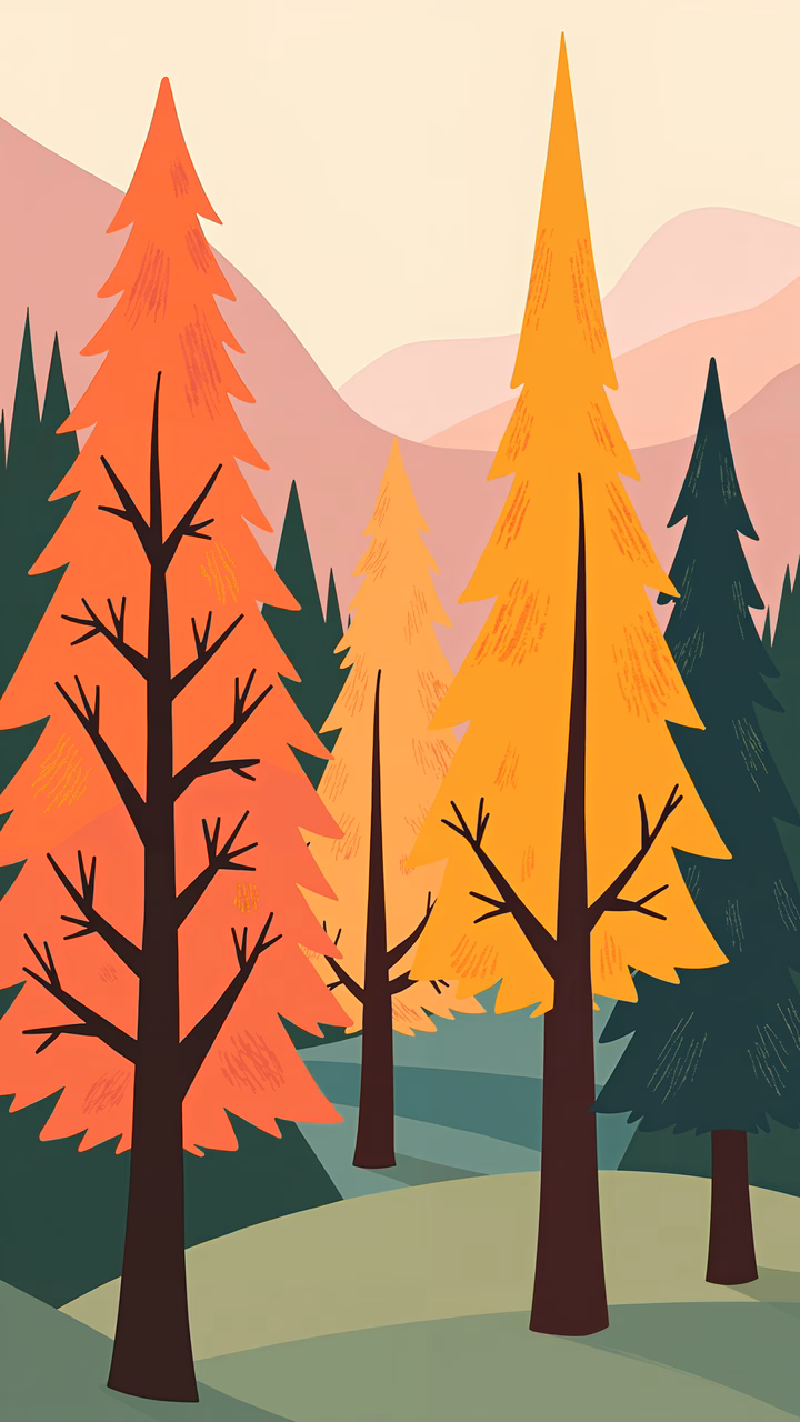 Vibrant autumn forest scene with serene colors and balanced composition.