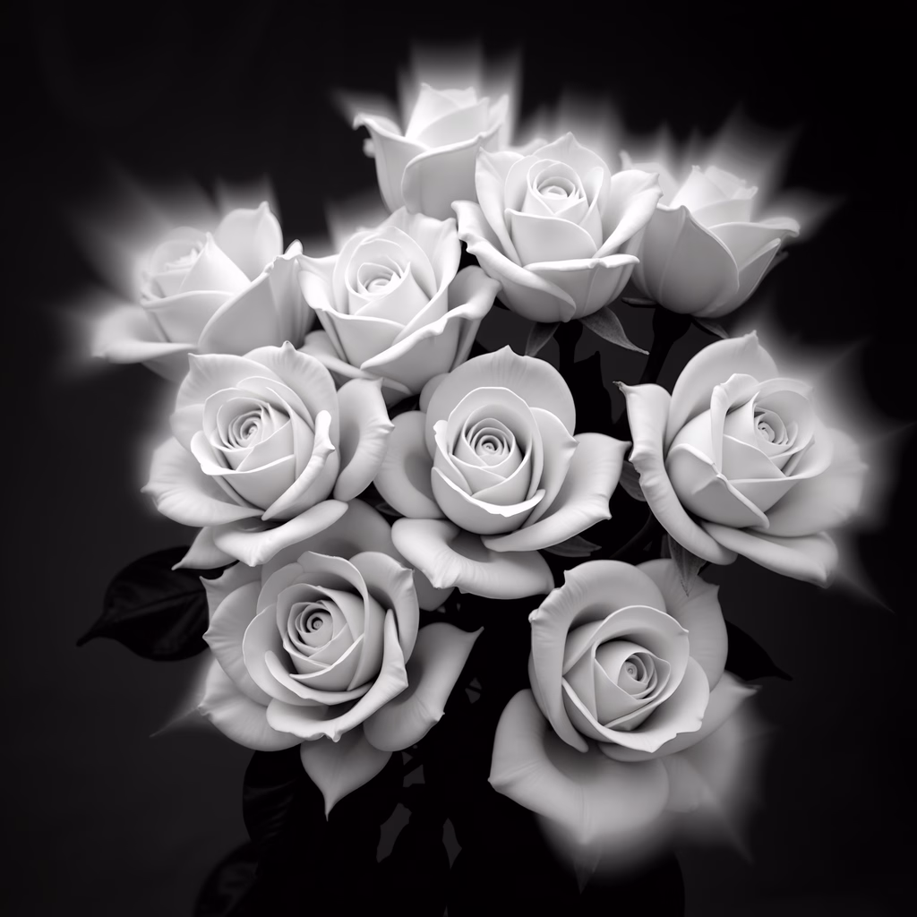 Elegant black and white floral illustration of roses