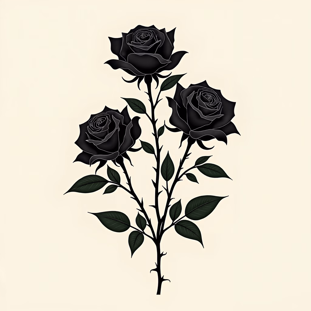 Detailed black roses on a neutral background, evoking elegance and mystery.