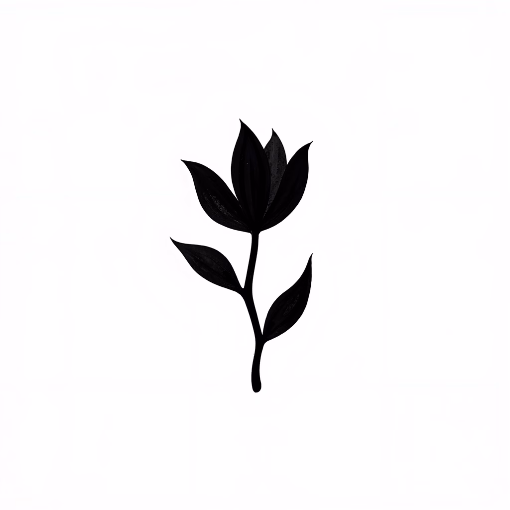 Minimalist black tulip silhouette on white background, elegant floral art.