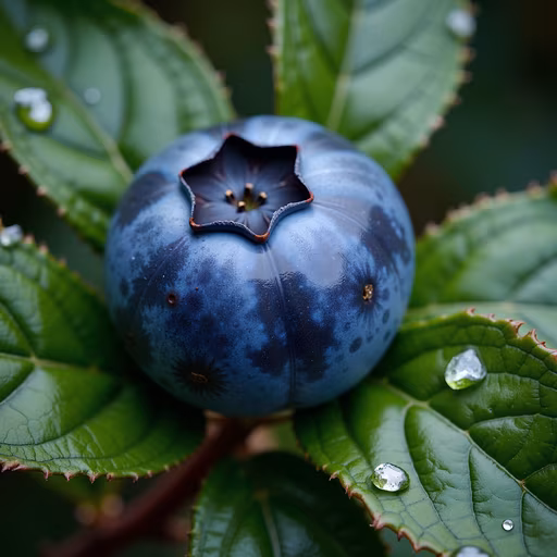 Blueberry on Green Leaves