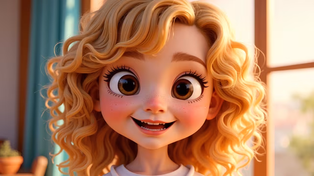Cartoon Girl with Curly Hair