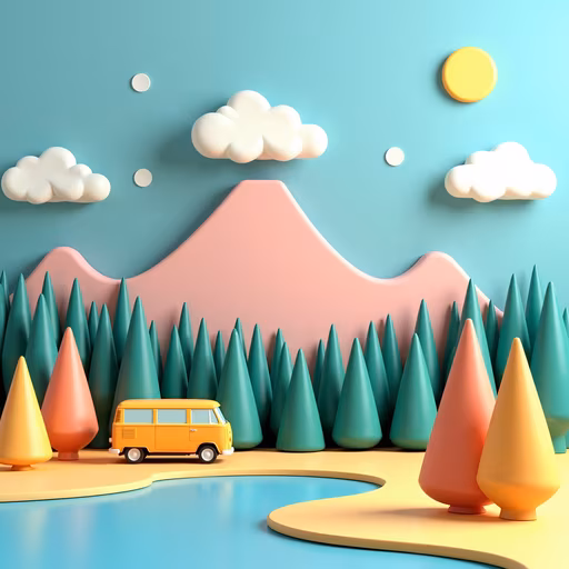 Cartoon Landscape with Van