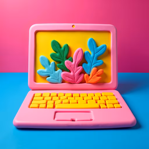 Colorful Laptop with Clay Leaves