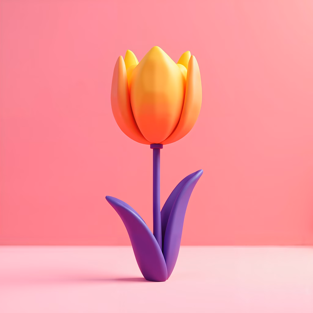 Vibrant tulip illustration with gradient petals and deep purple stem, evoking springtime joy.