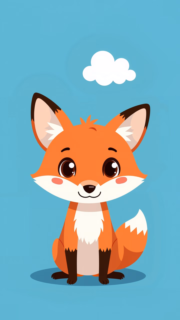 A sweet, cartoon-style fox sitting peacefully under a cloud.