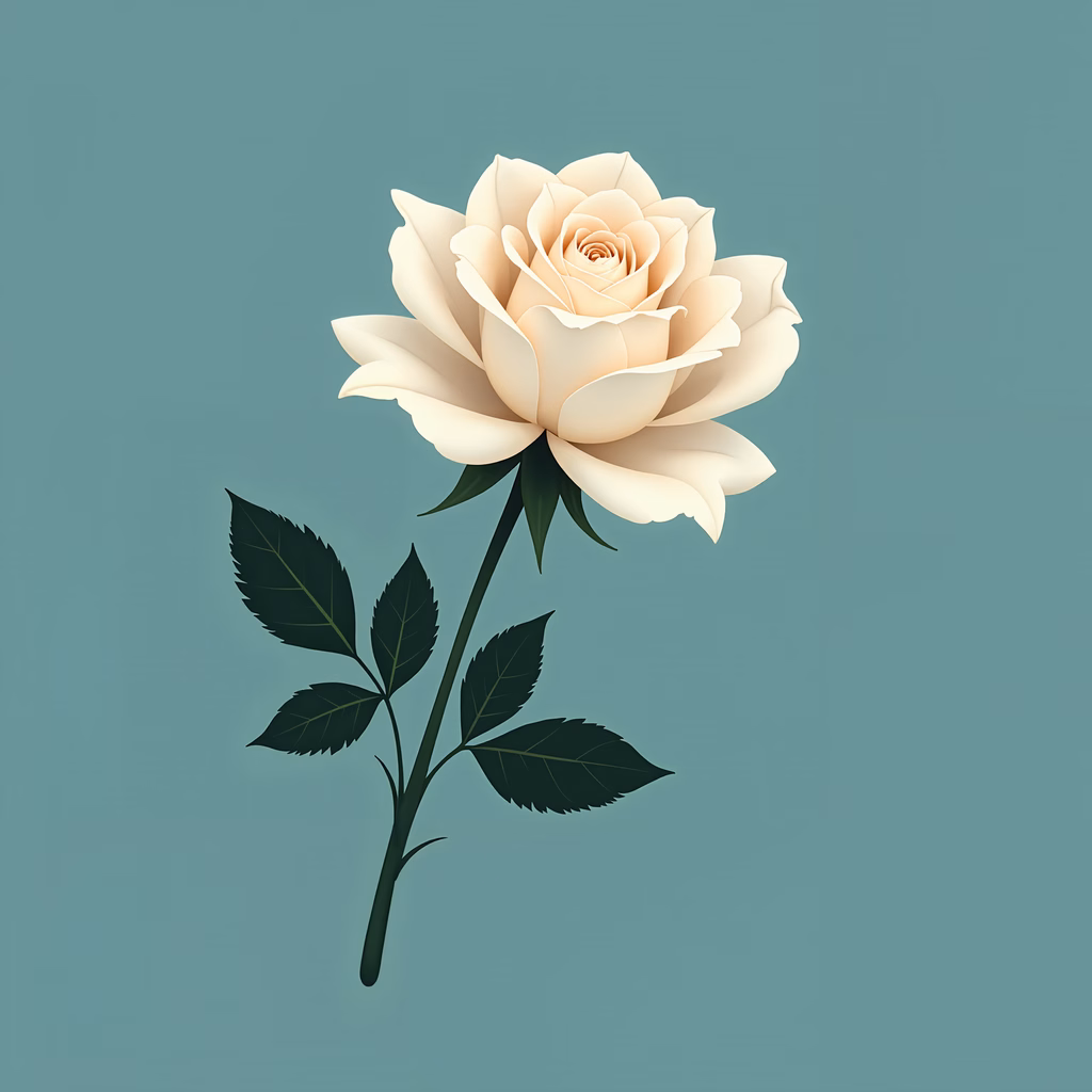 Minimalist white rose on teal background