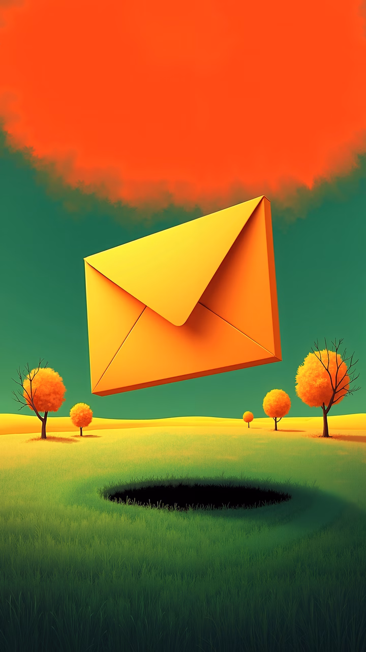 A magical floating letter over a mystical field with autumn trees.