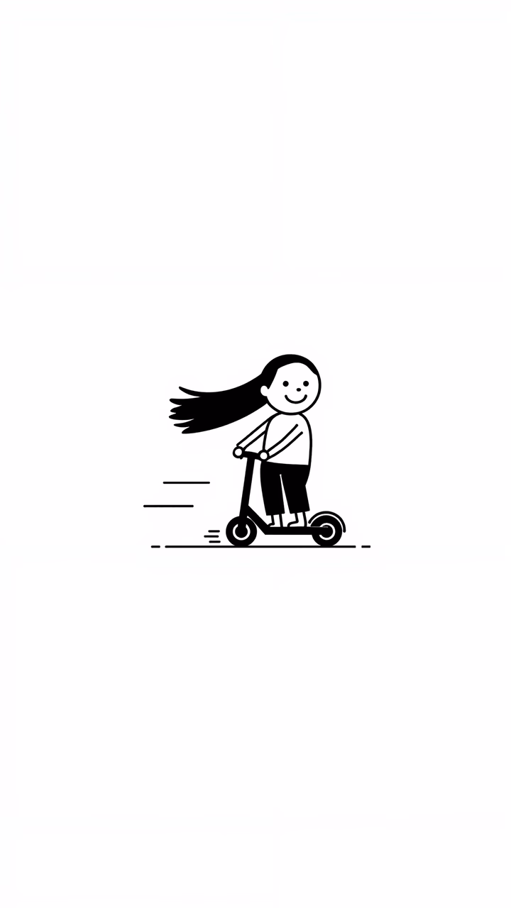 Minimalist illustration of a happy girl scootering