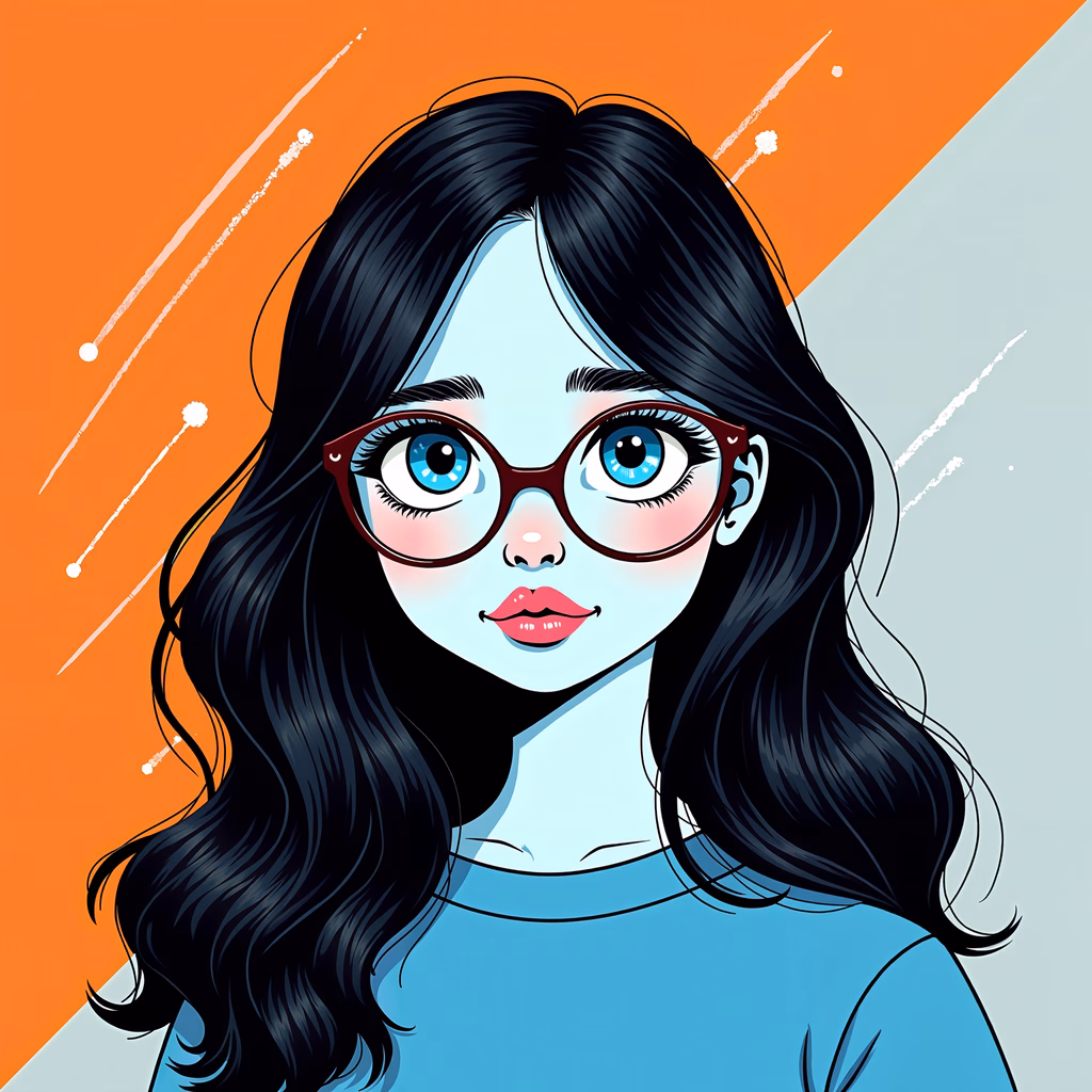 Vibrant portrait of a girl with glasses, split background, modern illustration style.