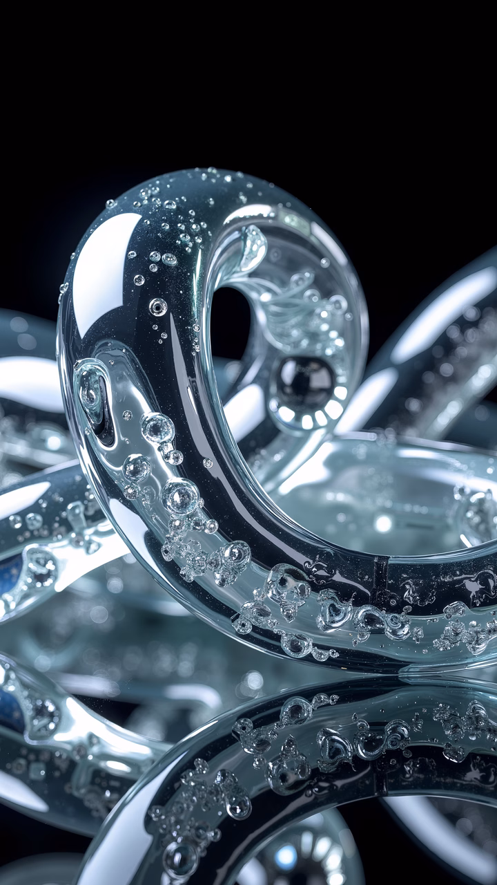 Monochrome glass tendrils with bubbles, artistic photography