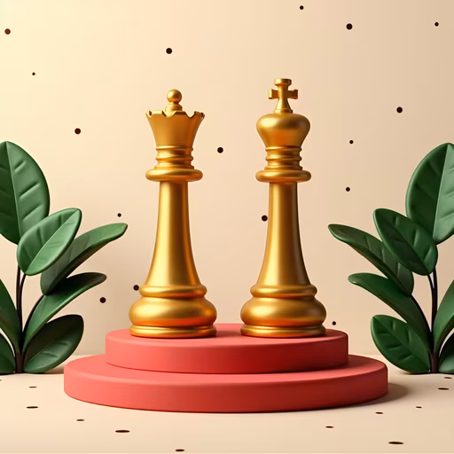 Golden Chess Pieces on Pedestal
