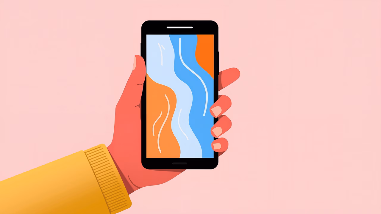 Abstract art displayed on a smartphone screen, minimalist design, vibrant colors, digital art