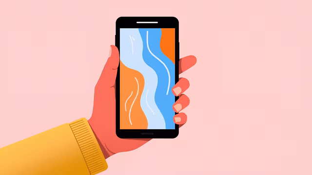 Hand Holding a Phone with Abstract Art