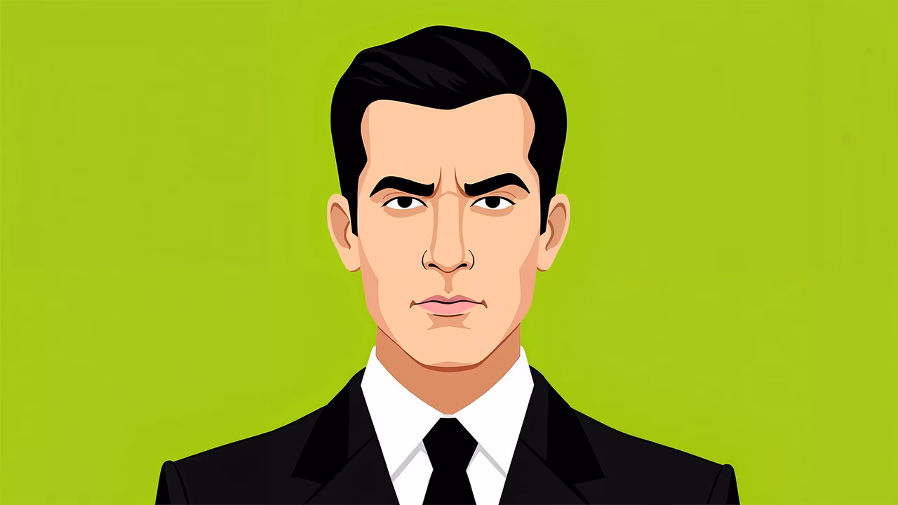 Formal portrait of a man in a suit on a lime green background.