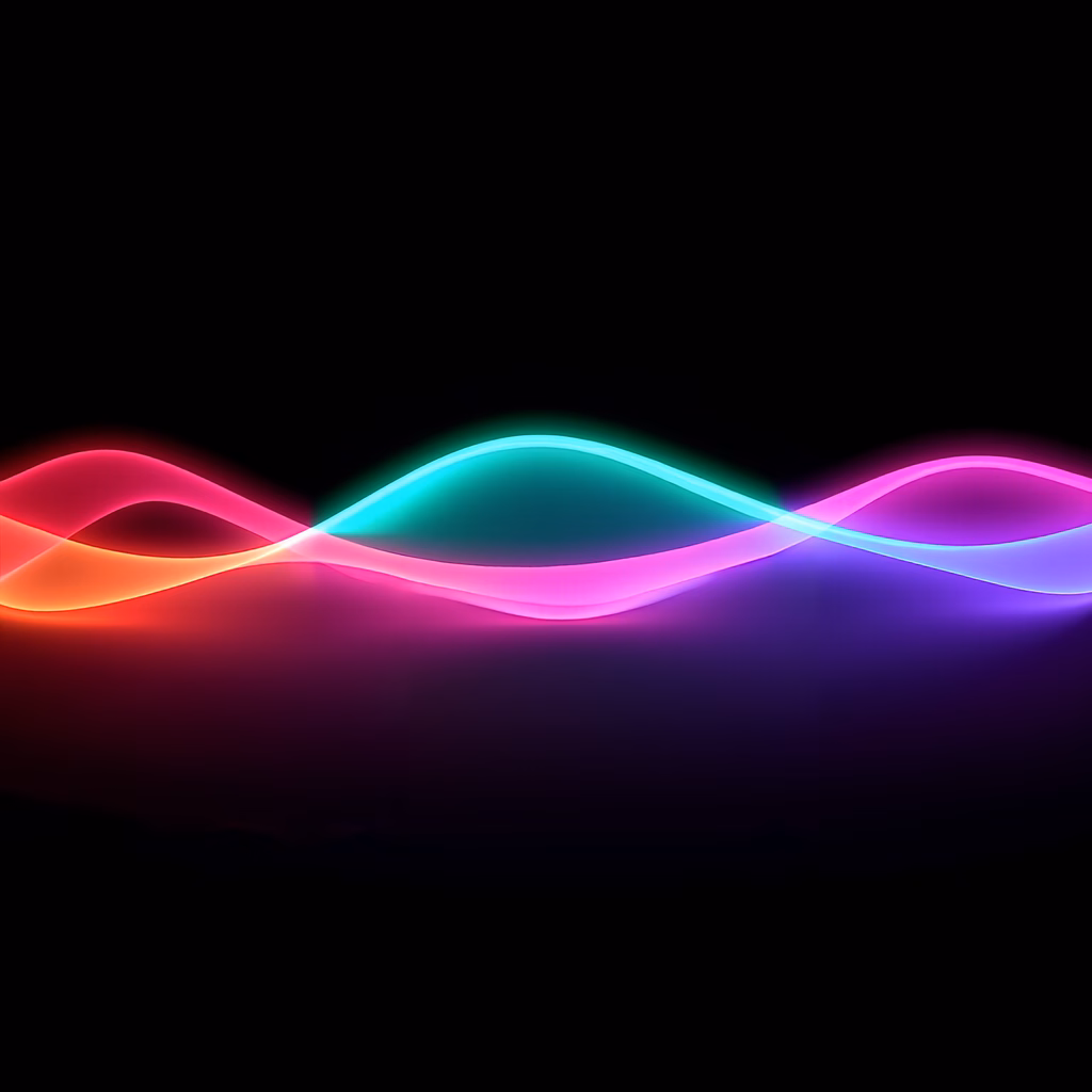 Vibrant neon waves on a dark background, abstract art